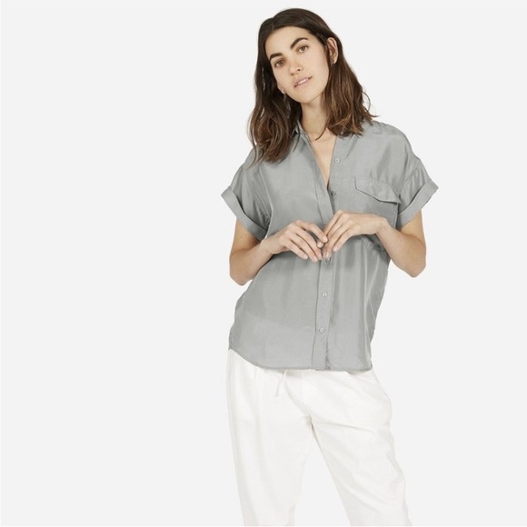 Everlane OG Habotai Silk Short-Sleeve Shirt Gray Relaxed - Picture 1 of 10